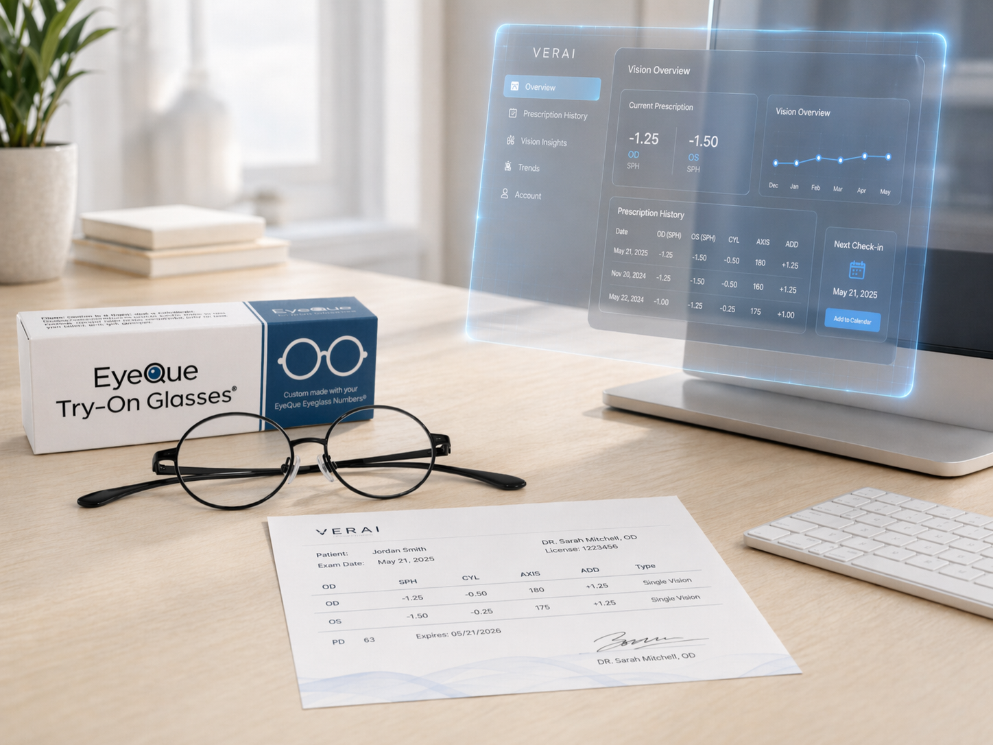 VERAI Core includes Try-On glasses, prescription, and vision tracking