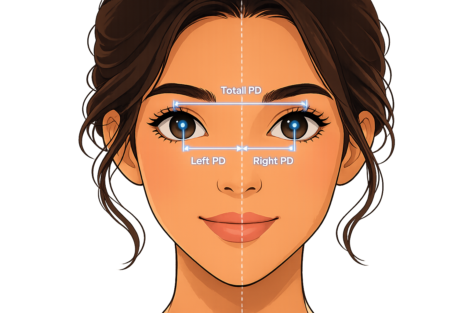 Binocular and monocular pupillary distance illustration